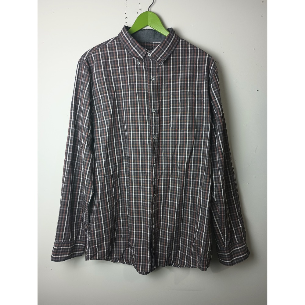 Lee Mens Regular Fit Plaid Button Down Shirt Brown Black White Long Sleeve Large